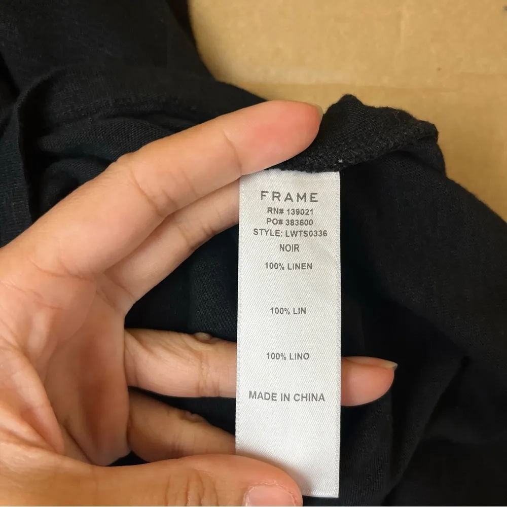 FRAME Black Linen Bell Sleeve Top - Image 7