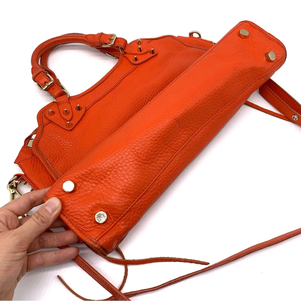 REBECCA MINKOFF Large Leather Crossbody Perforated Back Orange - Image 6
