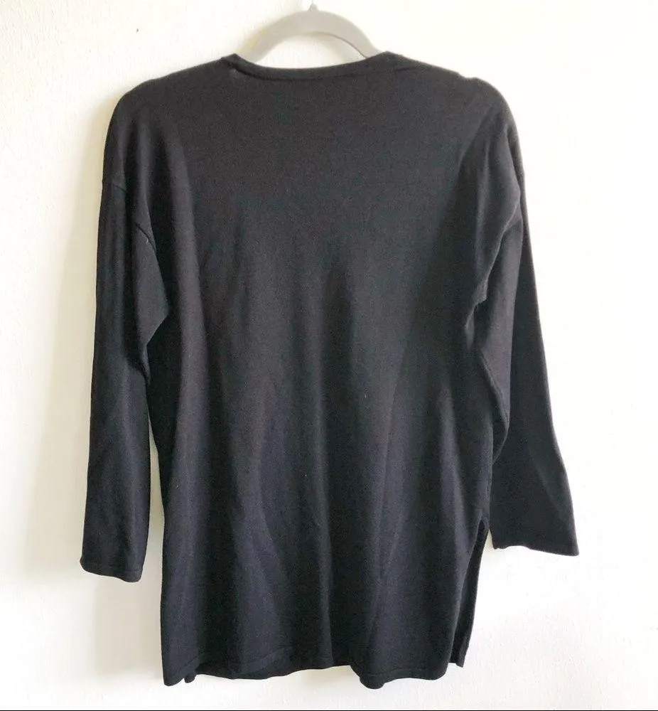 Ann Taylor Sweater Black Slit Neck Tunic 3/4 Sleeves Knit Sz M EUC - Image 7