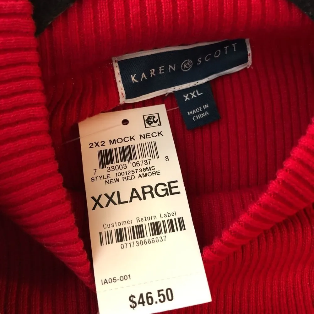 Karen Scott Womens Top Ribbed Mock Neck Long Sleeve Cotton Red XXL - Image 4