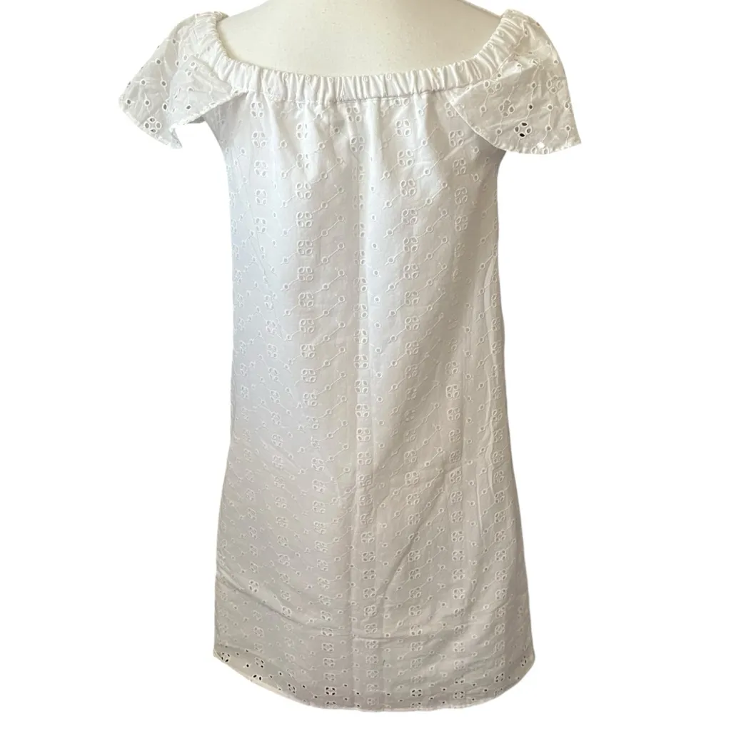 J. Crew White Eyelet‎ Off the Shoulder Dress Women's XXS Lace Feminine Mini - Image 4