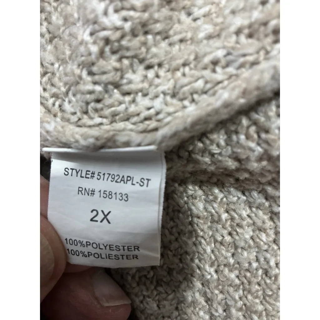 Womans Pink Clover 2X Polyester Knit Pullover Long Sleeve Tan Sweater - Image 4