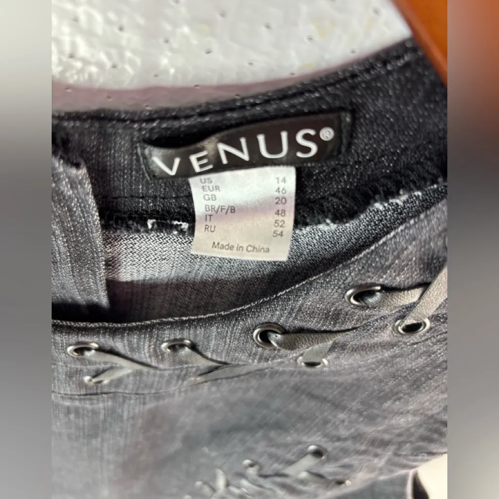 VENUS 14 Whimseygoth Denim Fitted Lace-Up Grommet Mini Dress in Black - Image 10