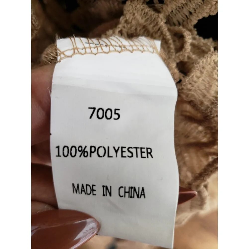 Prettygarden Crochet Lace Dress Women Small Beige Sheer Long Sleeve Boho Chic - Image 10