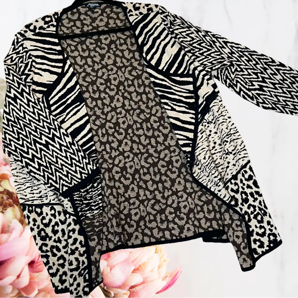 Notations Zebra and Leopard Print Cardigan 100% Cotton NEW! - Image 4