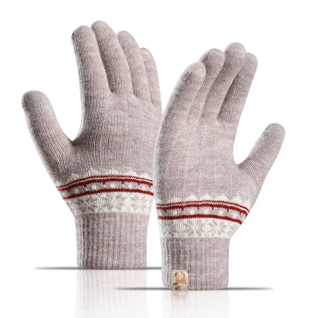 Knit Gloves Gray with Red and White Fair Isle Snowflake Pattern New - Image 5