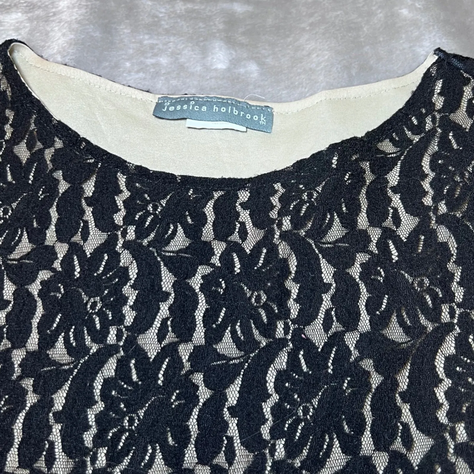 Jessica Holbrook Lace Overlay Top Womens Medium Black Sheer Party Date Night - Image 5