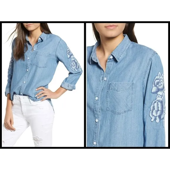💕RAILS💕 Denim Chambray Floral Embroidered Blouse - Image 3