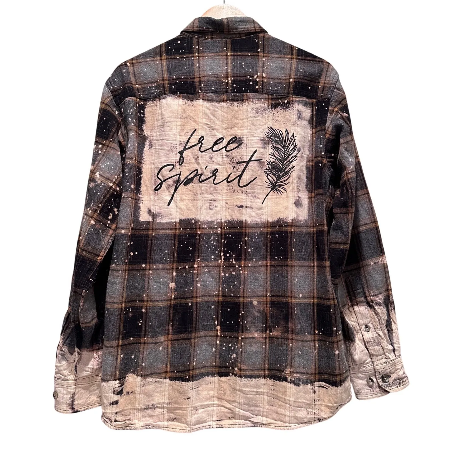 Red Head Brand Co Free Spirit Splatter Plaid Flannel Button Up Shirt Size Medium Blue - Image 2