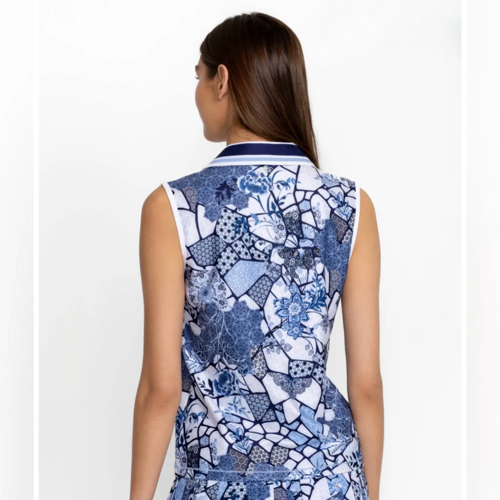 Johnny Was Bee Active Basic Polo Tank Top Women’s Blue & White Size Large - Image 2