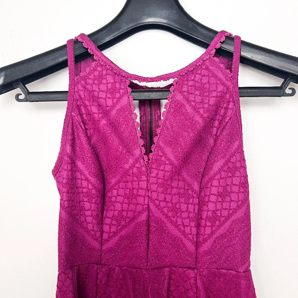 Free People Miss Connections Magenta Lace Cutout Skater Mini Dress Size 2 - Image 3
