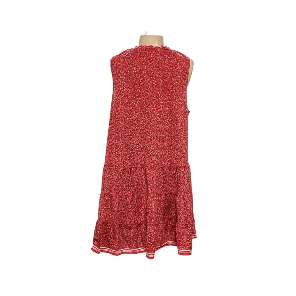 Max Studio Red Floral Print Tiered Sleeveless Flowy Tiered Shift Sundress Size 8 - Image 3