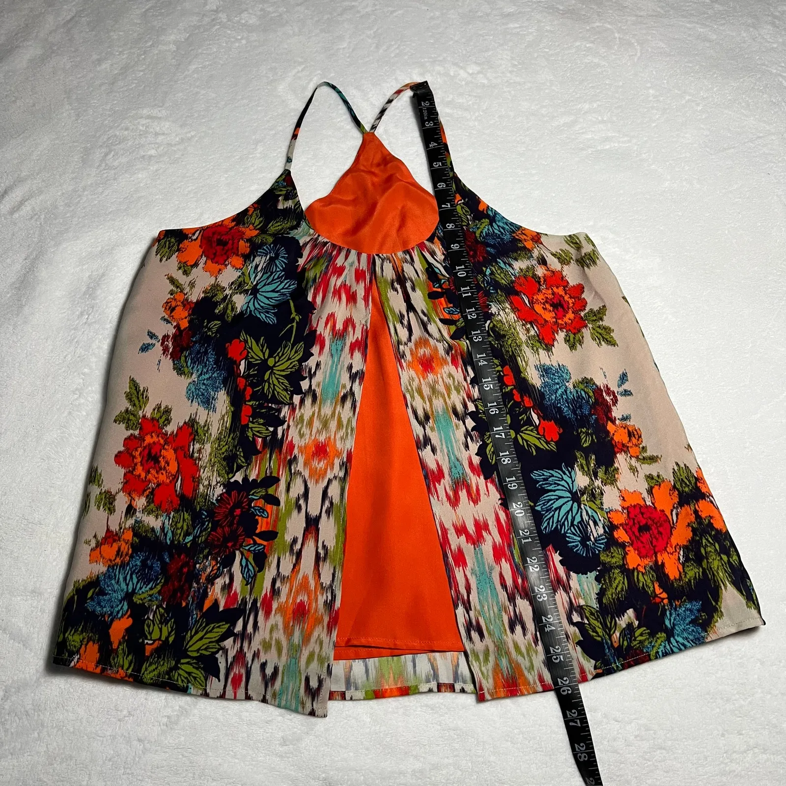 Women's Sleeveless Scoop Neck Floral Print Tank Top Size Small Festival Colorful Orange - Image 6