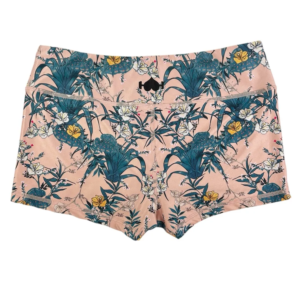 Wodbottom Peach Blue Floral Monstera Leaf Shorts 2.5” CrossFit Size Medium Pink - Image 2
