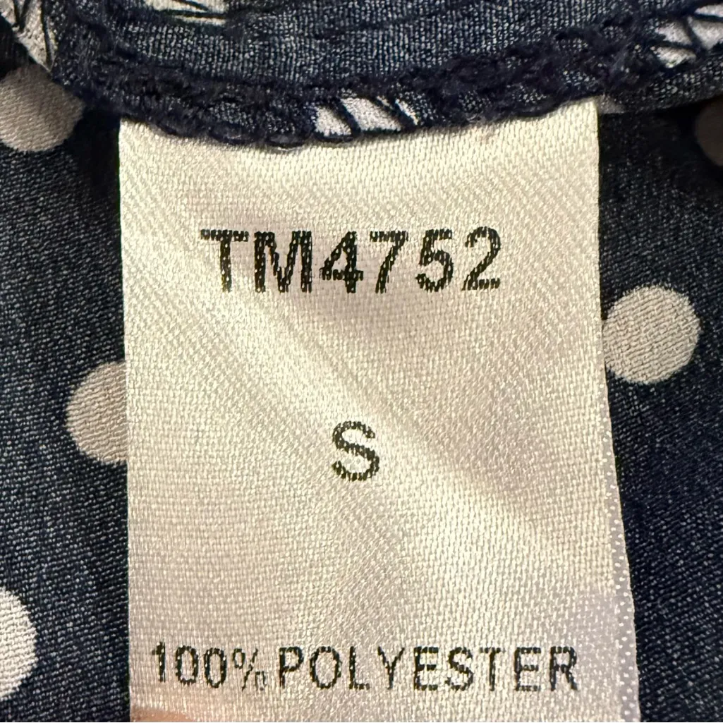 THML Navy White Polka Dot Floral Embroidered Ruffle Shoulder Blouse Size Small - Image 6