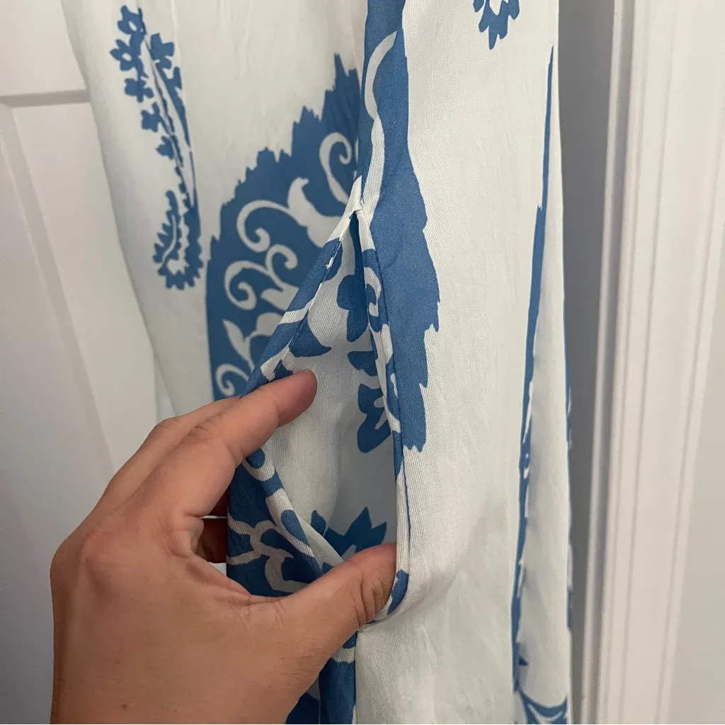 NWT THML White Blue Midi Print Dress mediterranean - Image 4