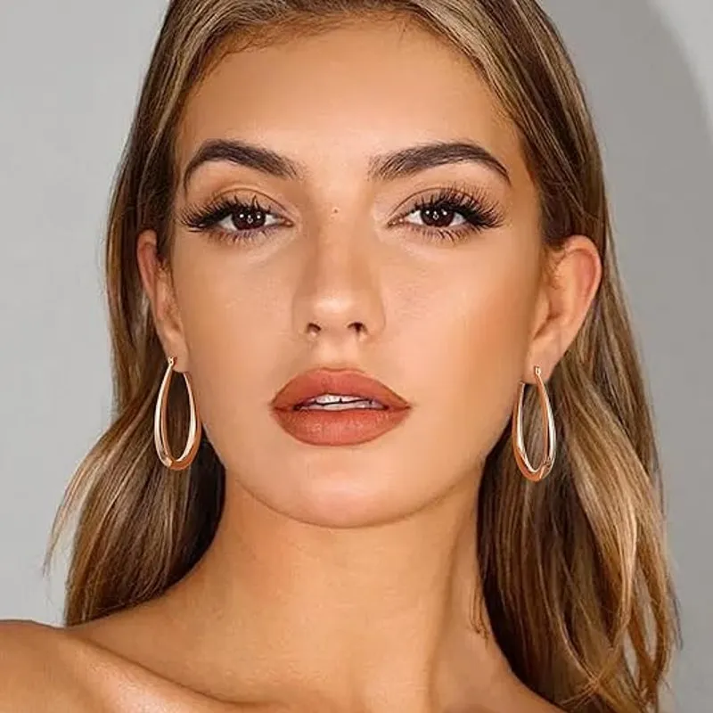 Rose Gold Chunky Oval Hoop 40mm Earrings for Women - Image 4