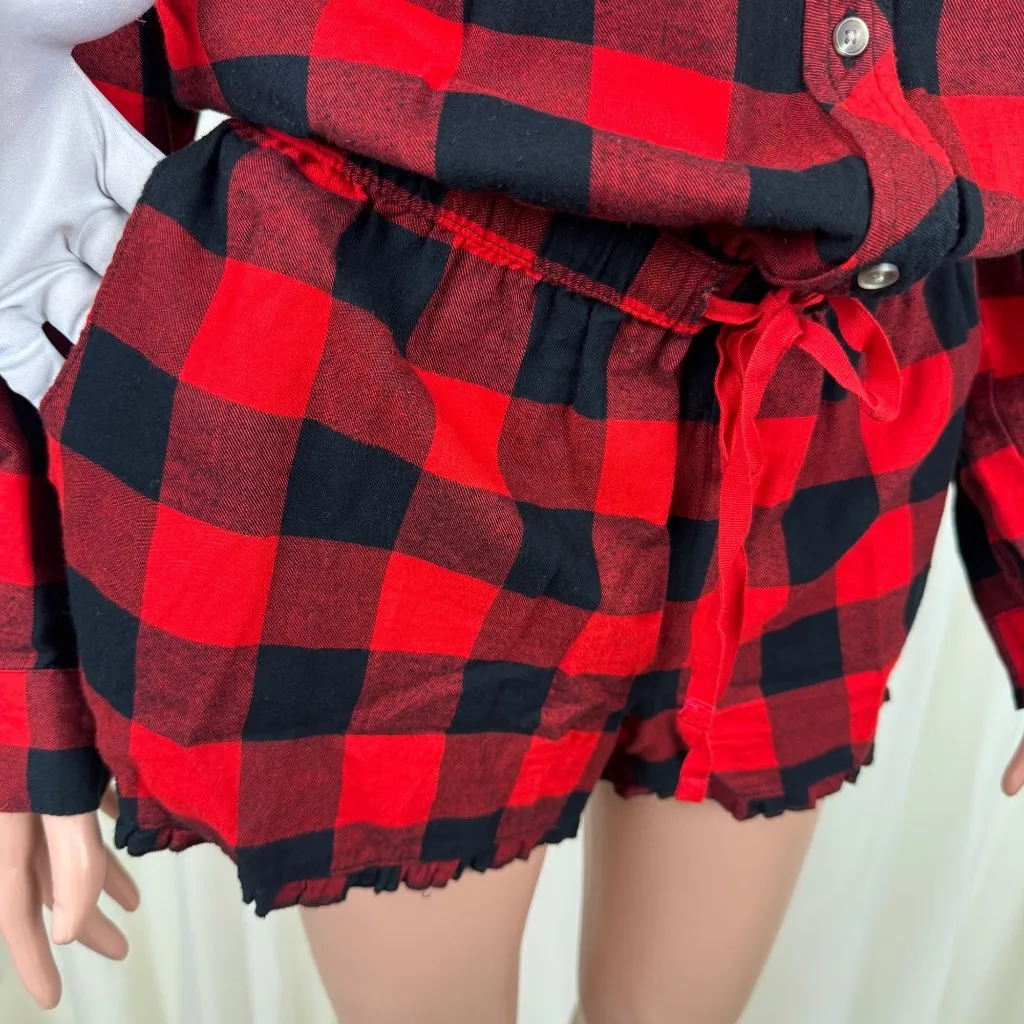 Target Xhilaration Buffalo Plaid Flannel Romper Sleepwear Pajamas Red Blk Sz LG - Image 10