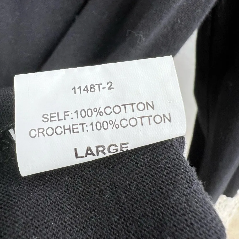 Judith March Top Black Boho Top Tassels Embroidered Crochet Bell Sleeve Large - Image 6