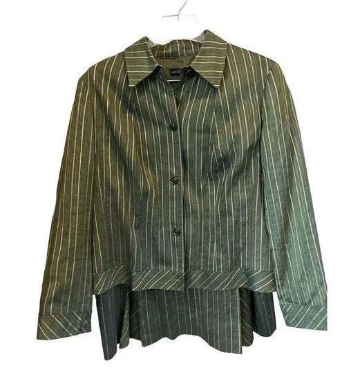 Lafayette 148 Women's Green Striped linen blend Blazer skirt set Size 14 - Image 1