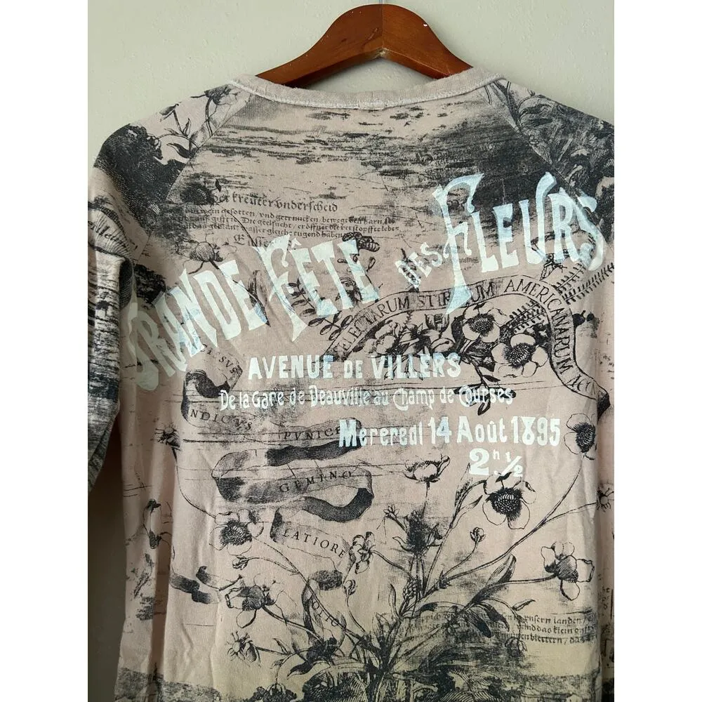 Skinny Minnie Pink Allover Grungy Graphic Long Sleeve Top Size Medium - Image 11