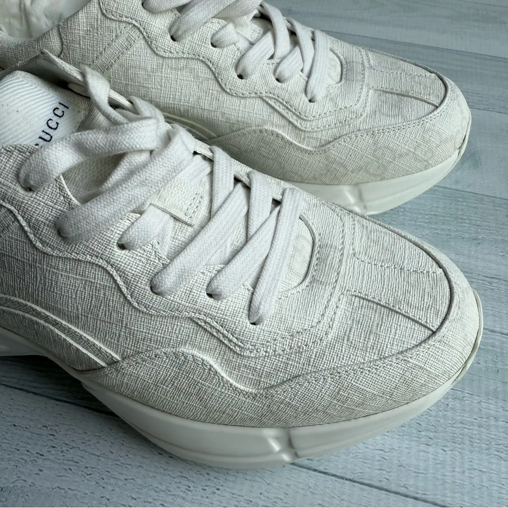 Gucci GG Supreme Monogram Women's Rhyton White Sneakers Size 8.5 - Image 3