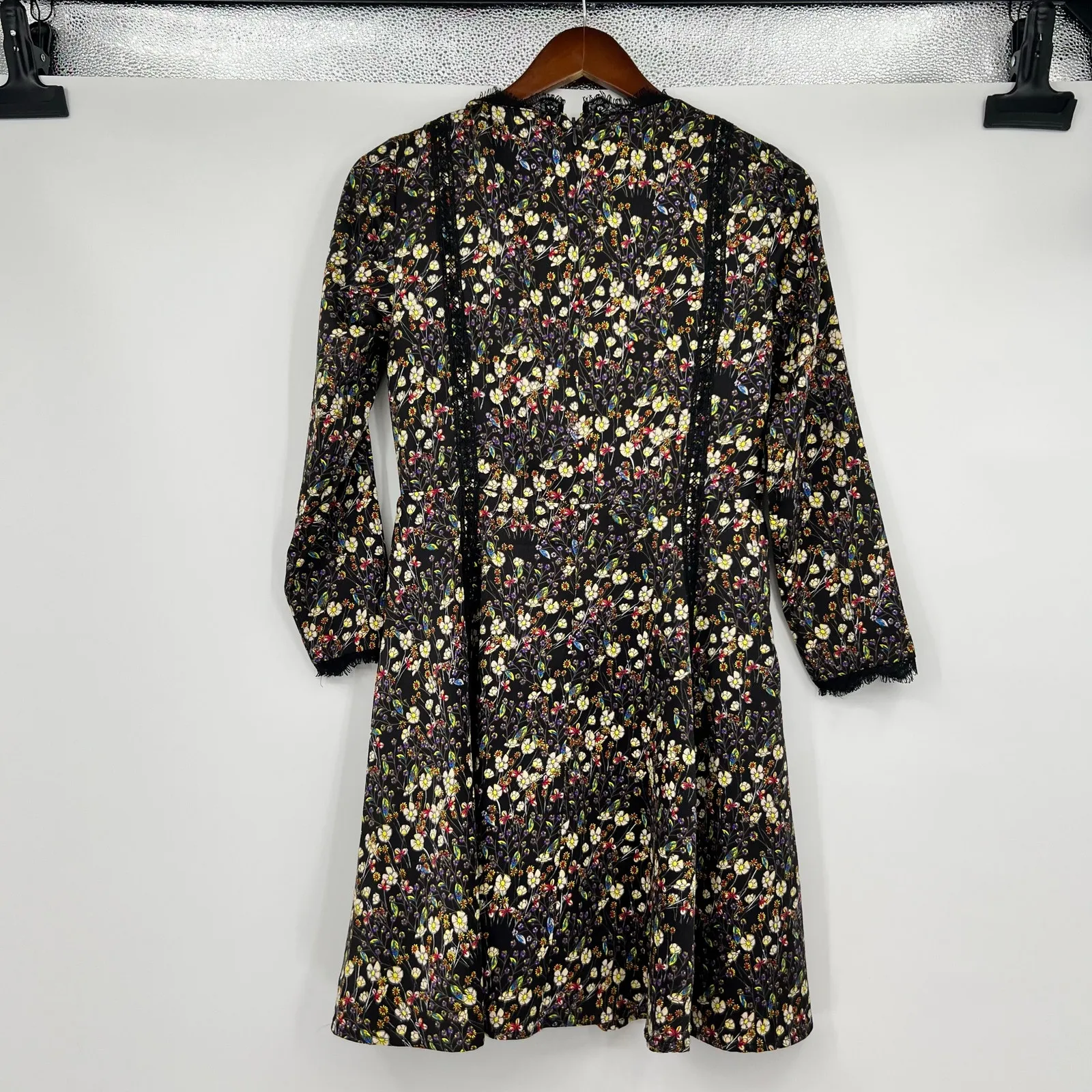 French Connection Hallie Drape Floral Black Folk Boho Mini DressWomens size 4 - Image 3
