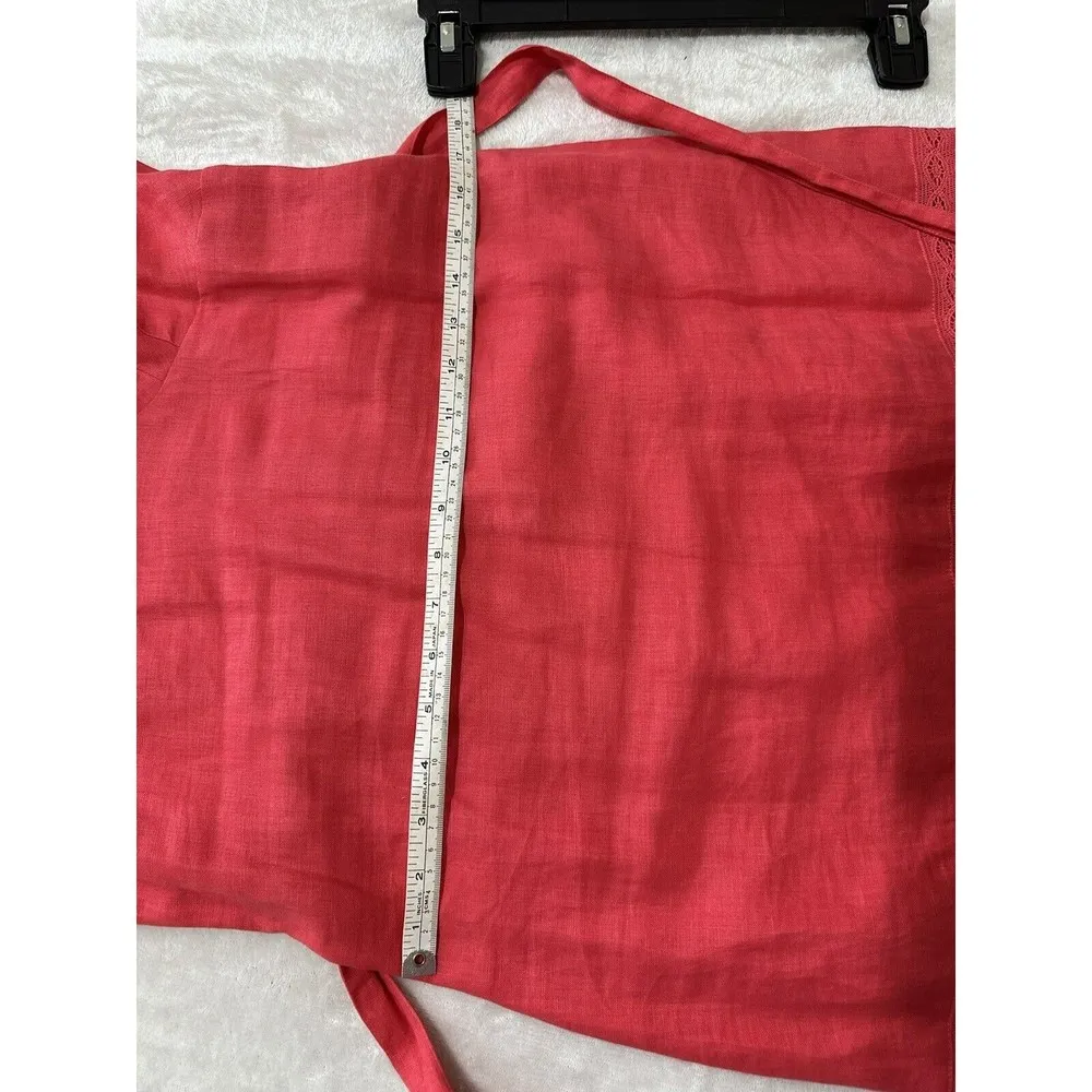 VTG Old Navy Red Coral Linen Cotton Floral Embroidered Dress Size 6 Beachy Boho - Image 13