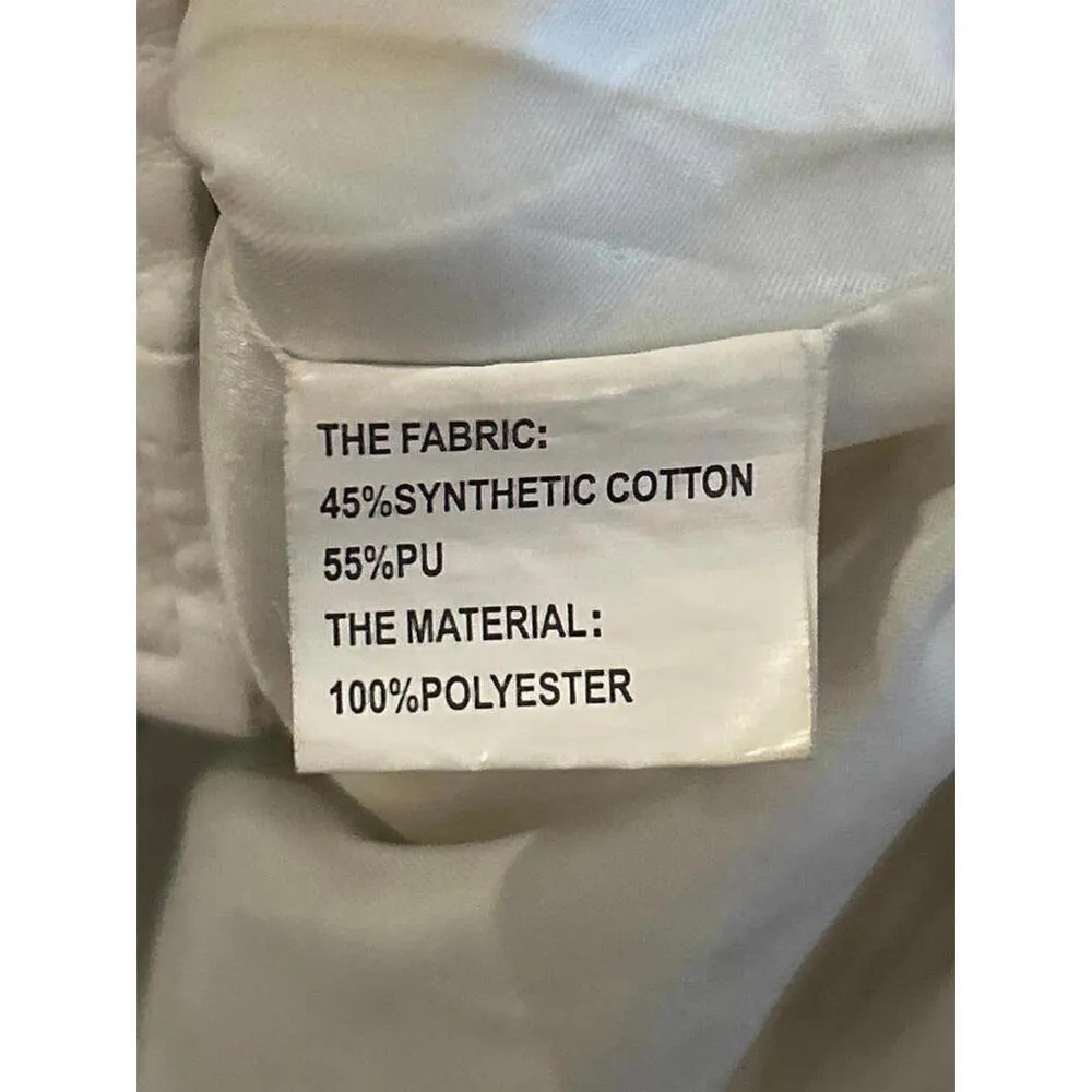 Chouyatou Women Cropped Jacket Medium White Pu Leather Biker Collarless Casual - Image 6