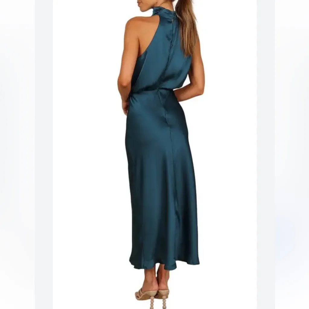 PETAL & PUP NWT Annabelle Satin Teal Sleeveless Midi Dress US S - Image 2