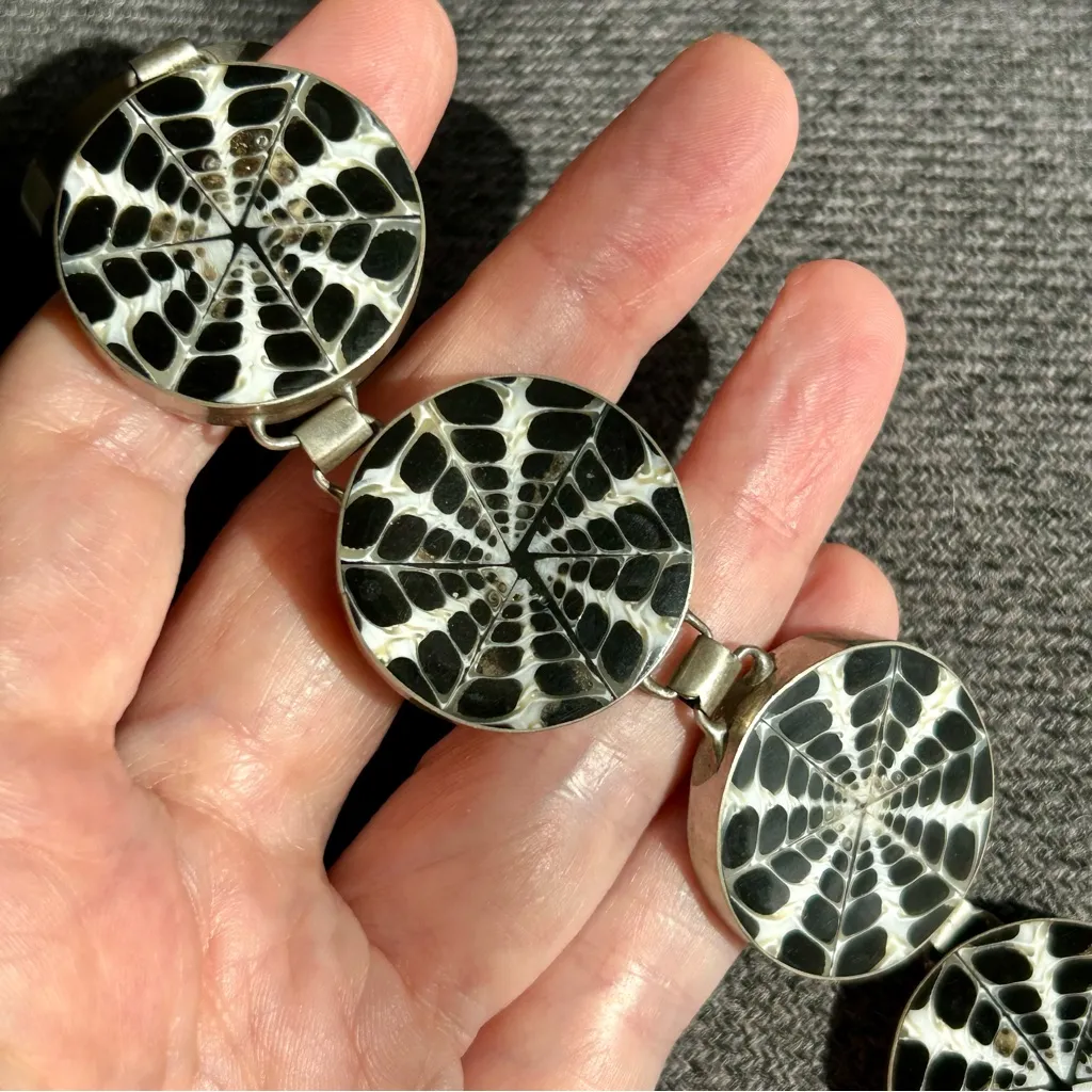 Vintage, 925 SS Spider Shell, Adjustable Barbell Loop Bracelet, 9 in - Image 2