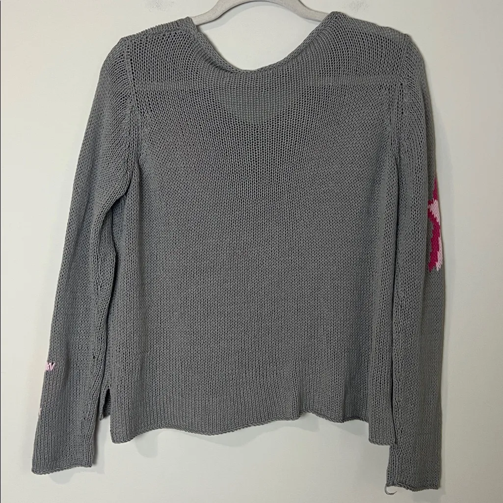 Wooden Ships gray knit v-neck sweater STARS size XS - Image 5