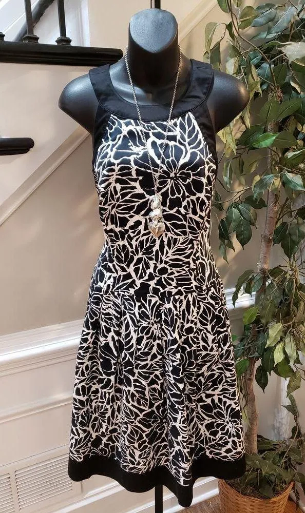 American Living Dress Womens 8 Black White Floral Fit Flare Sleeveless Party - Image 2