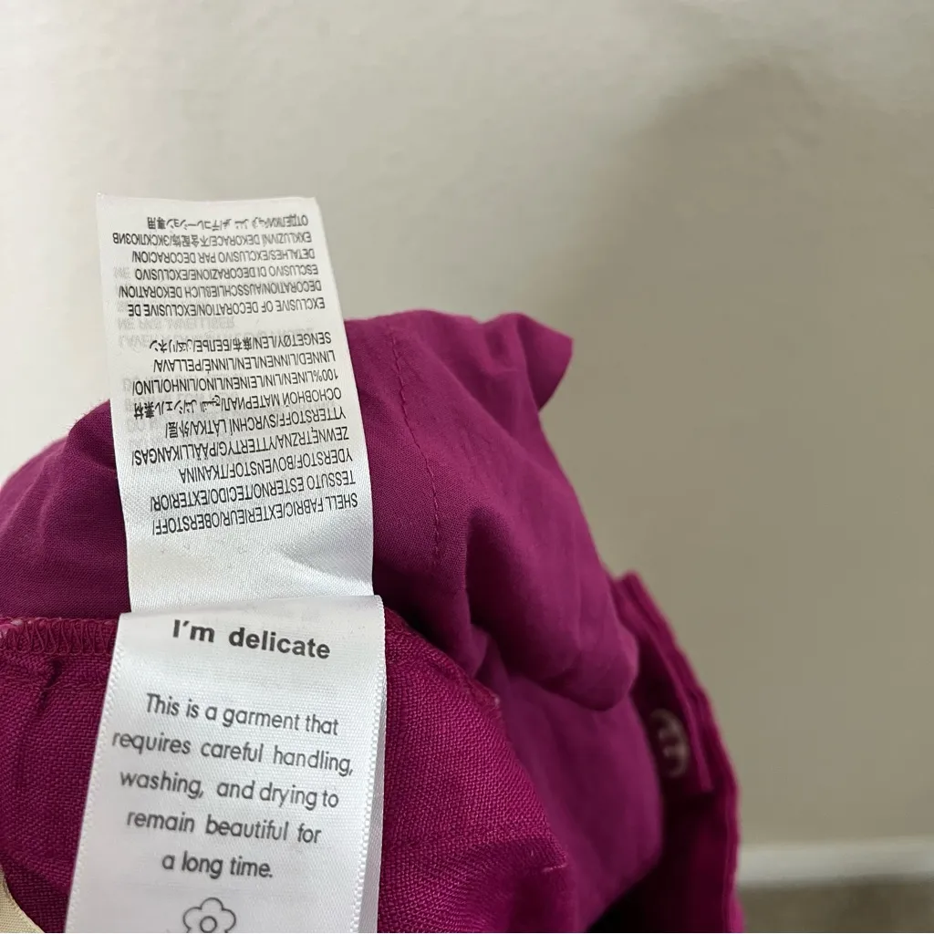 Farm Rio Anthropologie Pink Carrot Pants Beaded Linen m Womens Size S - Image 11