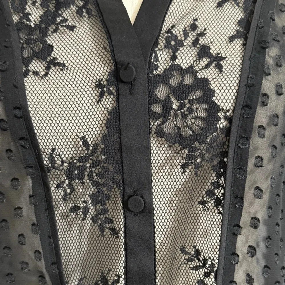 Ann Taylor petite Small Button Shirt Sheer Black Lace Dot - Image 3