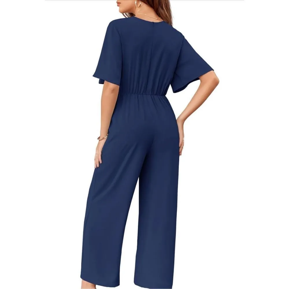 NEW Wide Leg Jumpsuit Tie Knot Small Blue - Image 4