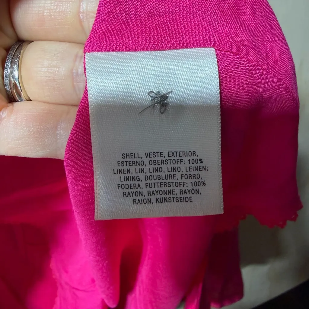 HD in Paris Sleeveless Linen Dress Pink Size 4 Tie Waist Button Front Lined - Image 6