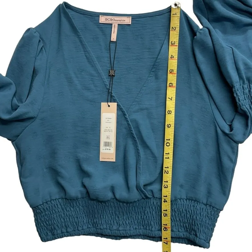 New! BCBGeneration‎ Women's Long Sleeve Surplice Top Size Small Smocked Waist - Image 9