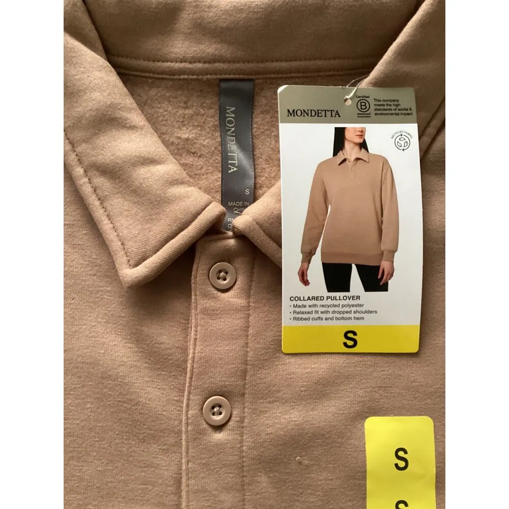 Mondetta Womens Tan Collared Fleece Pullover Small - Image 4