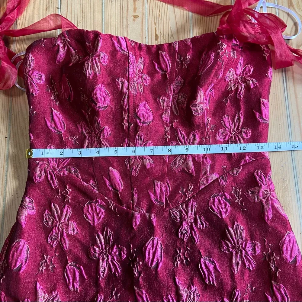 NWOT Lulus Lovely Darling Magenta Floral Jacquard Tie-Strap Midi Dress - Image 8