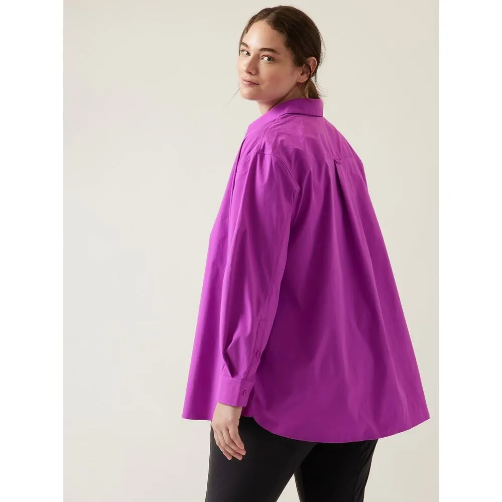 Athleta Oversized Poplin Top Button Up Shirt Relaxed Athleisure Purple 3X NWT - Image 4