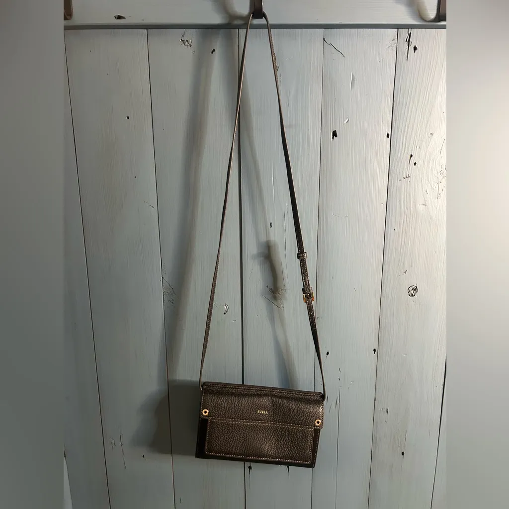 Furla Dark Black Pebble Leather Shoulder Bag | Crossbody Wallet Purse Authentic - Image 13