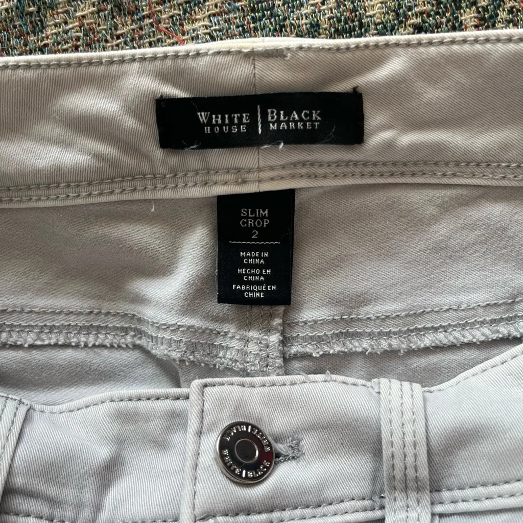 White House Black Market Slim Crop Pants Women’s 2 Gray Moto Zip Stretch Utility - Image 14