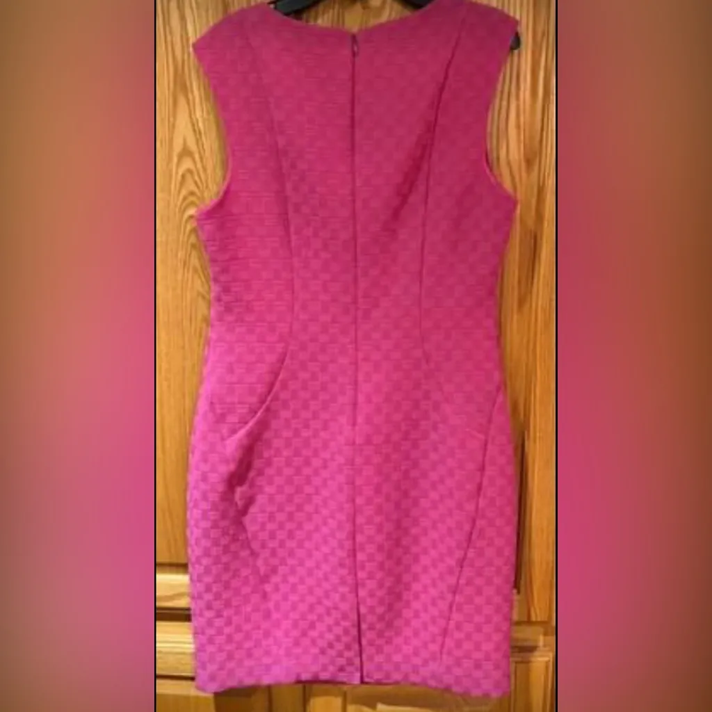 Worthington Fuchsia Pink‎ Textured Woven Pattern Sheath Career Business Dress 6 - Image 3