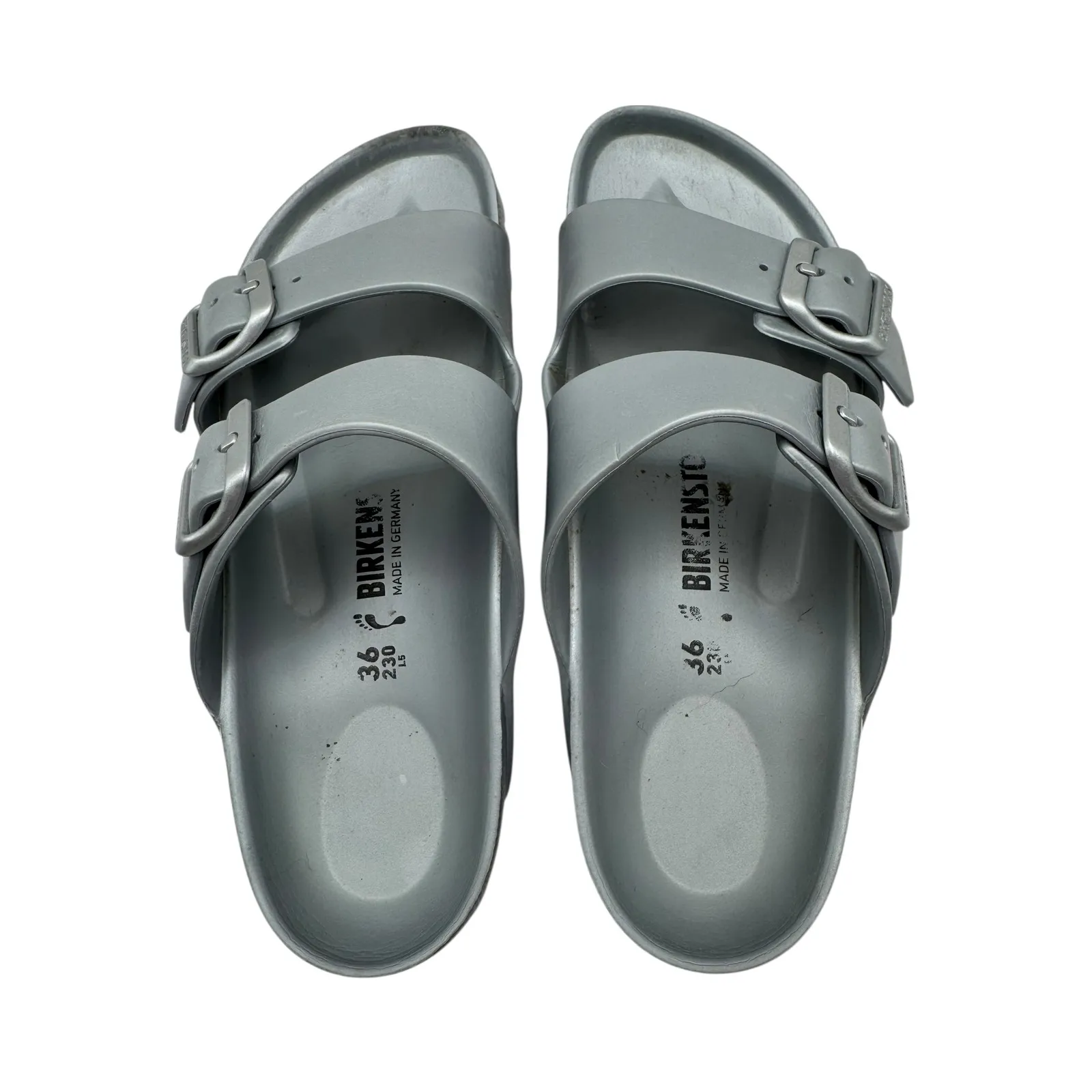 Birkenstock Sandals Women 5.5 Metallic Silver Arizona EVA Gray Slip On Sandals - Image 7