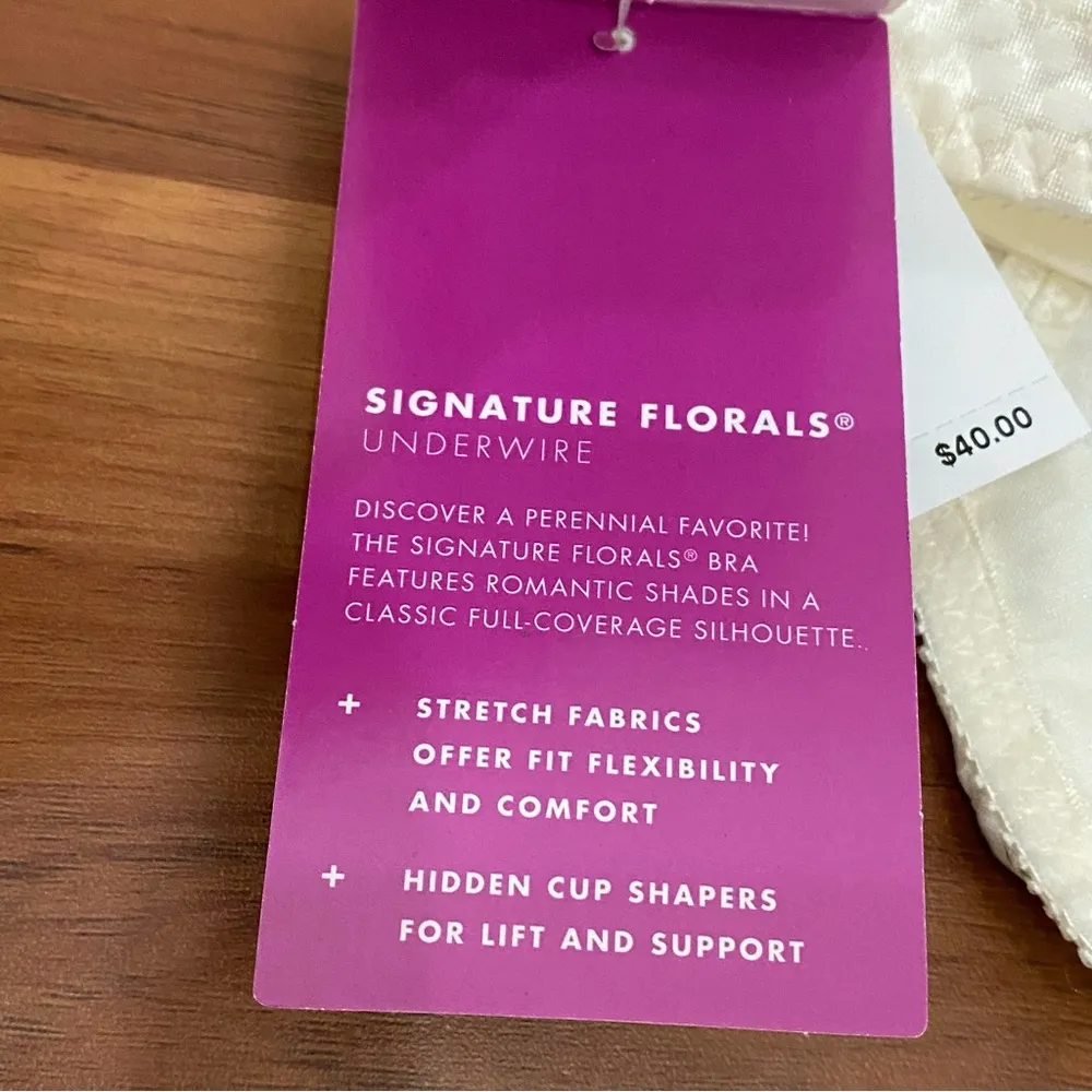 PLAYTEX 4422 Signature Florals Mother of Pearl Unlined Underwire Bra Size 40C - Image 12