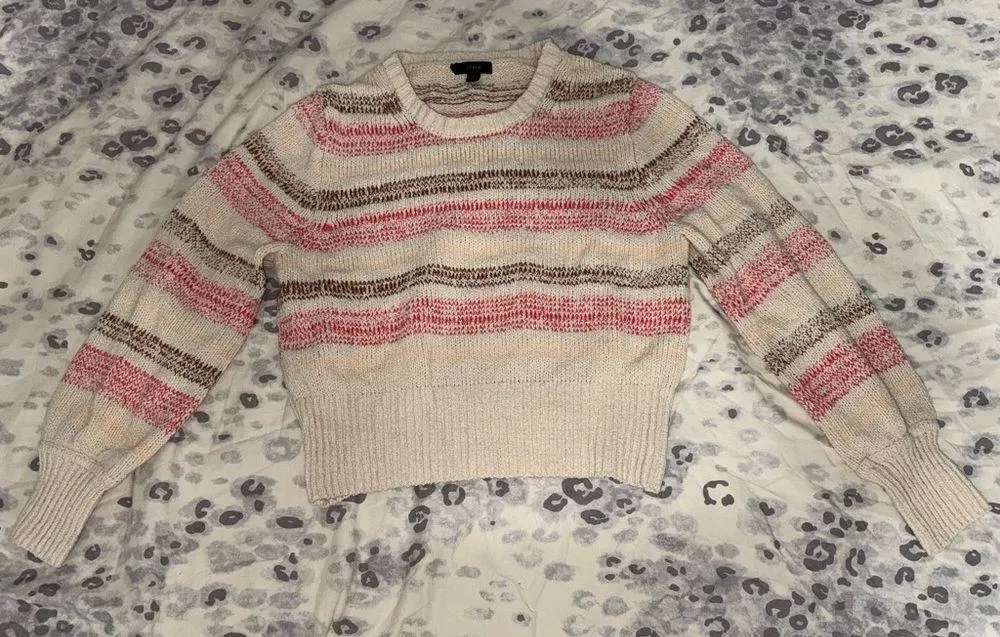 J. Crew Bouclé crewneck sweater in wide stripe Dusty Ivory Apricot - Image 3