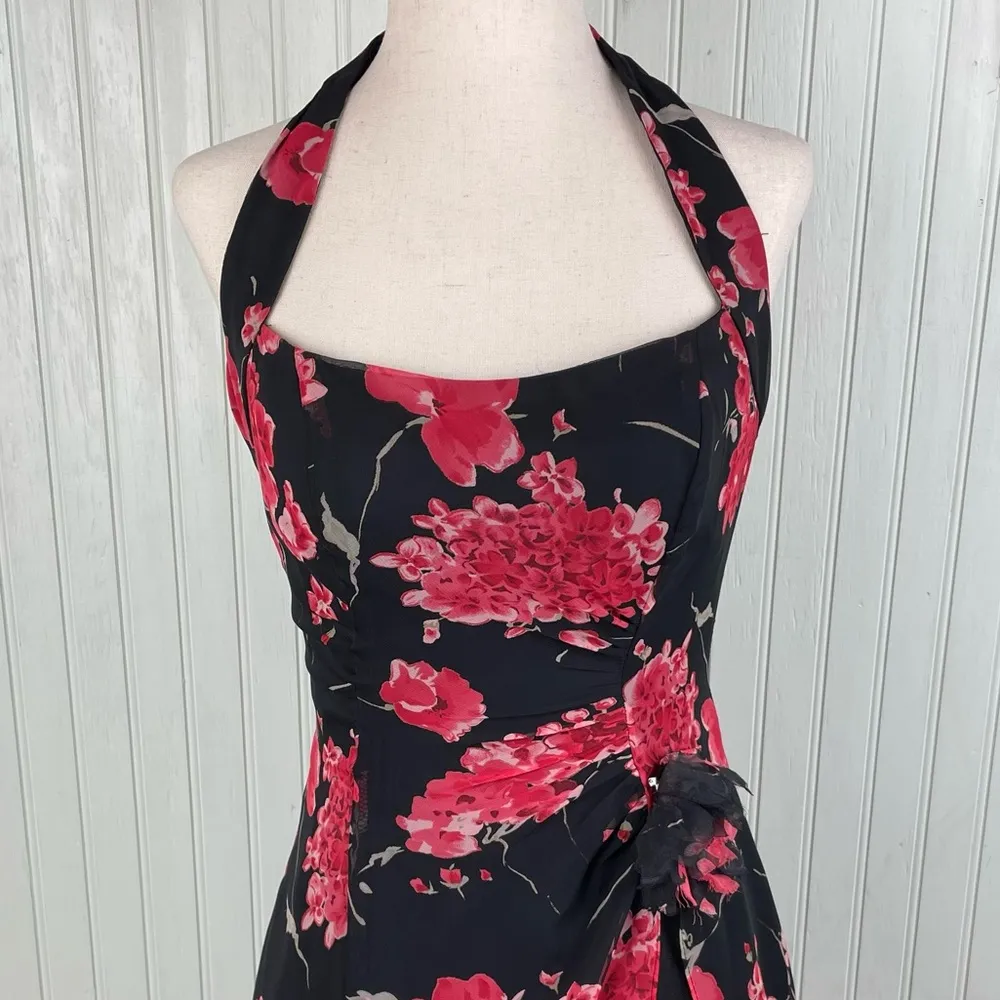 Vintage 90s Y2K Zum Zum by Niki Livas Chiffon Halter Full Gown Whimsygoth Gothic Black Size 2 - Image 3