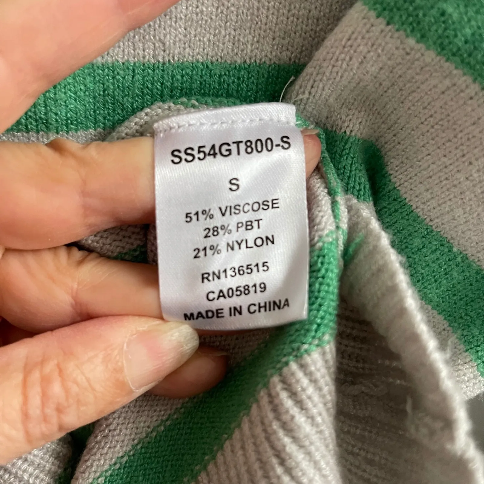 STITCHES + STRIPES Women's Striped Crewneck Sweater Size S Light Gray Green Knit - Image 5