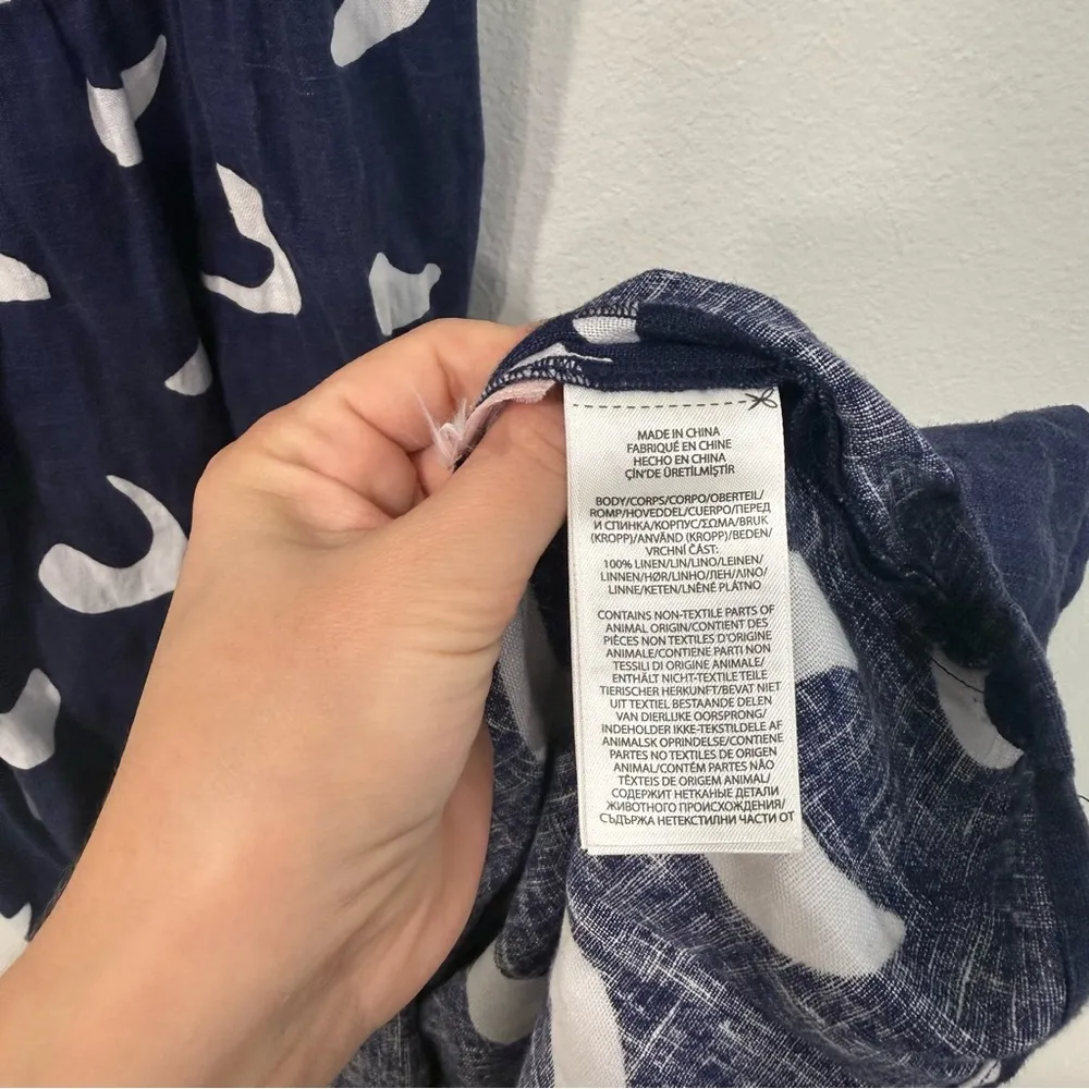 Polo Ralph Lauren Navy Blue Brushstroke-Motif Tiered Linen Dress 4 - Image 7